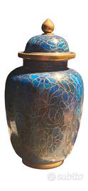 Vaso Cinese con coperchiò fondo Blu, decorato con