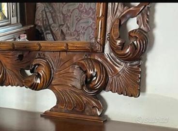 Specchio con cornice vero legno intagliato a mano