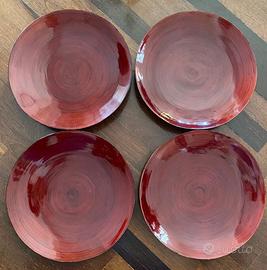 4 piatti bamboo laccati rosso e nero