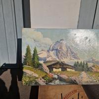 Dipinto olio su tela Monti innevati e fiume
