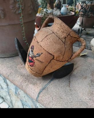 Vaso in terracotta rivestito di sughero e poi deco