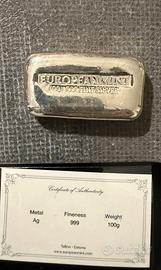 Lingotto argento 100gr 999