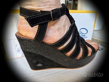 Sandali Fornarina camoscio e Lurex, nero, N.38