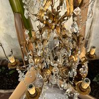 Lampadari foglie ottone , gocce vetro