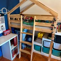 Letto soppalco basso castello legno fino 8-10anni