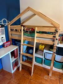 Letto soppalco basso castello legno fino 8-10anni