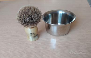 Pennello da barba Omega + ciotola in acciaio