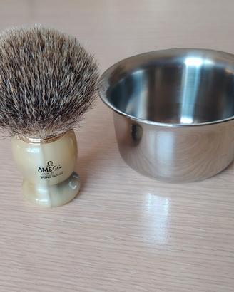 Pennello da barba Omega + ciotola in acciaio