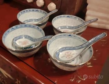 set 4 ciotole cinesi vintage chicco di riso 
