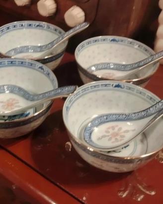 set 4 ciotole cinesi vintage chicco di riso 