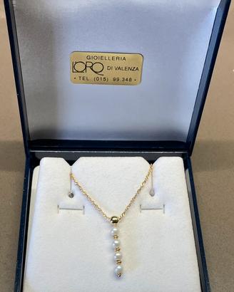 Collana Punto Luce in Oro Giallo 18k e Perle