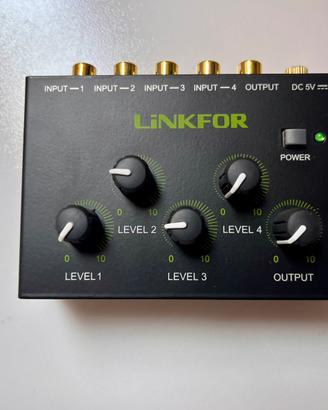 Mixer Audio 4 Canali Linkfor RCA -PC/TV/Impianto