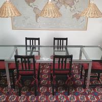 Tavolo in vetro allungabile + sedie + cuscini