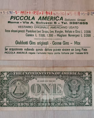 Volantino "Piccola America" + Dollaro Vero Anni 70