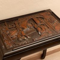 Tavolino Cinese Legno Massiccio Intagliato + Vetro