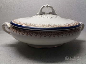 Zuppiera ceramica prima metà '900 oro/blu