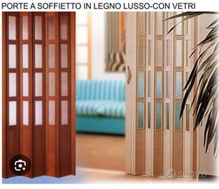 Porta a soffietto in legno con vetri 3m x 2,70 m
