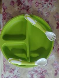 set piatto e posate in silicone con ventosa 