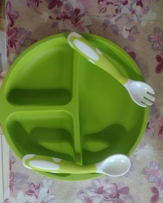 set piatto e posate in silicone con ventosa 