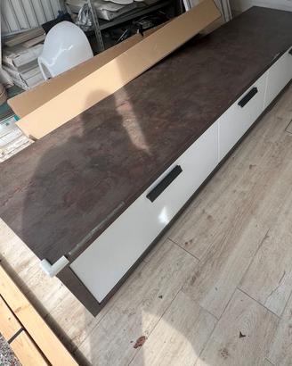 Mobile TV bianco e marrone con 3 cassetti 2.40m