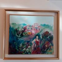 QUADRO D'AUTORE S. BEORCHIA DONNA CON PAESAGGIO