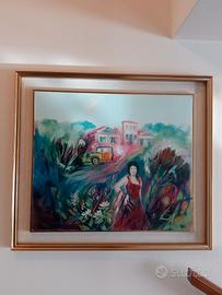QUADRO D'AUTORE S. BEORCHIA DONNA CON PAESAGGIO