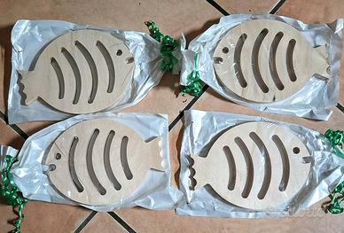 4 sottopentola in legno forma pesce nuovi