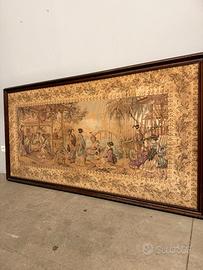 Antico arazzo scene popolari giapponesi, XIX sec