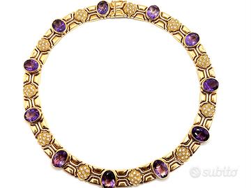 Collana oro giallo con diamanti e ametiste