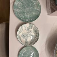Set piatti 18 o 36 pz in ceramica foglie verdi