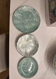 Set piatti 18 o 36 pz in ceramica foglie verdi