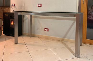 Tavolo cucina acciaio inox e cristallo 6 posti