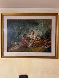 Quadro ricamato a punto croce con cornice dorata