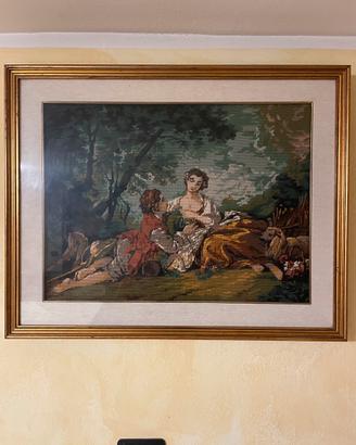 Quadro ricamato a punto croce con cornice dorata
