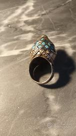 Anello Etnico Afgano Argento indiano con turchese