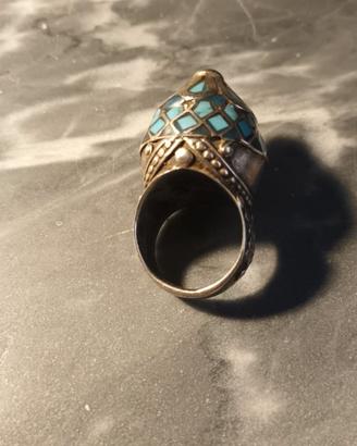 Anello Etnico Afgano Argento indiano con turchese