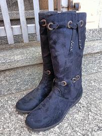 Stivali Alti Camoscio Nero Bambina con Fiocco tg35