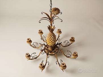 Lampadario Ananas legno e ferro 8 bracci