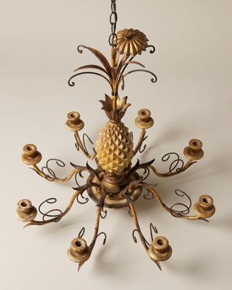 Lampadario Ananas legno e ferro 8 bracci