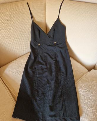 Abito a tubino gessato base blù navy e righe bianc