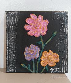 Quadro 3D floreale sfondo nero- fatto a mano 16x16
