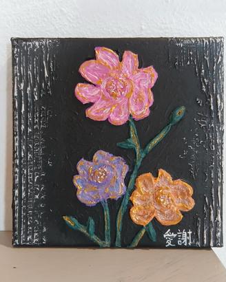 Quadro 3D floreale sfondo nero- fatto a mano 16x16