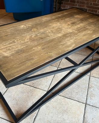 Tavolino in legno e ferro battuto