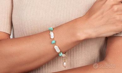 Bracciale in argento 925, perle biwa e crisoprasio