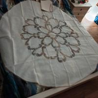 tovaglia vintage tonda lino ricamato 8 tovaglioli 