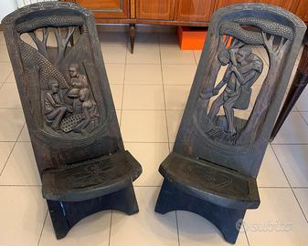 Sedie artigianato africano intarsiate a mano