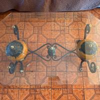 Tavolino da salotto in vetro e ferro battuto