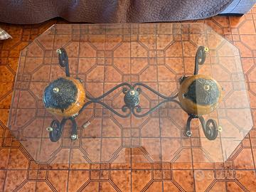 Tavolino da salotto in vetro e ferro battuto