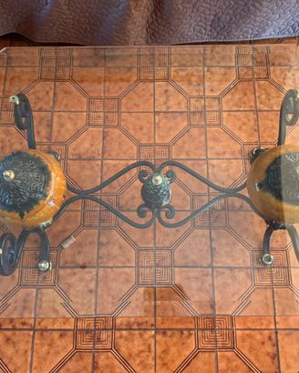 Tavolino da salotto in vetro e ferro battuto