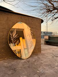 Specchio ovale 20x25 con foglie incide a mano